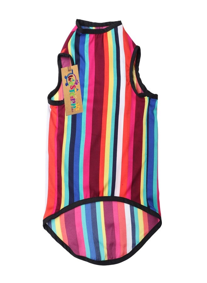 ويستيرن إرا تيشيرت قطني ناعم للكلاب بتصميم غربي أنيق | ملابس مريحة وجيدة التهوية للكلاب | طقم صدرية بدون أكمام للجراء | (خطوط ملونة) (مقاس متوسط - 18 بوصة) - Image 5